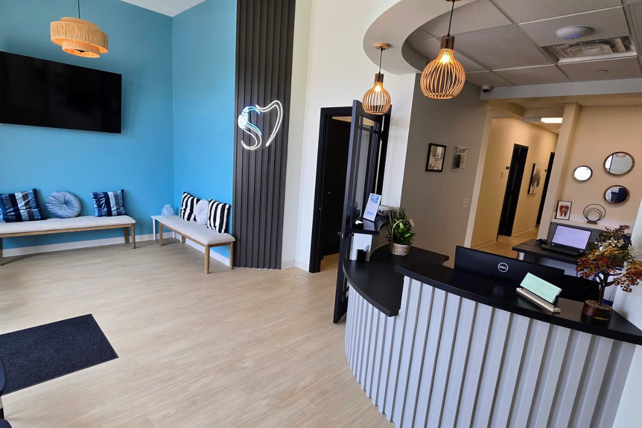 Reception area of Scioto Smile Studio with modern decor and a welcoming atmosphere