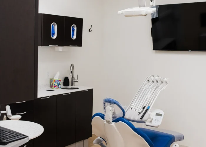 Another angle of a dental chair inside a private operatory at Scioto Smile Studio
