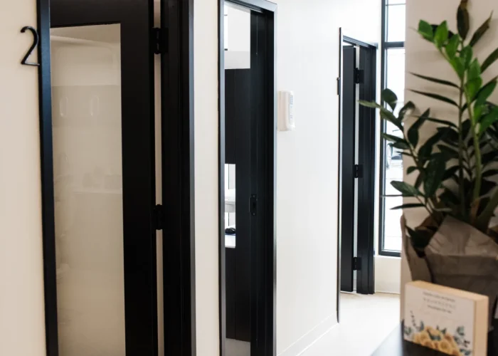 Interior view of private cabins and office spaces at Scioto Smile Studio with a clean and professional design