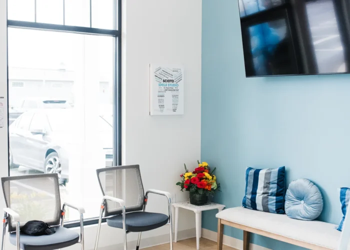 Patient waiting area at Scioto Smile Studio with comfortable seating and modern decor